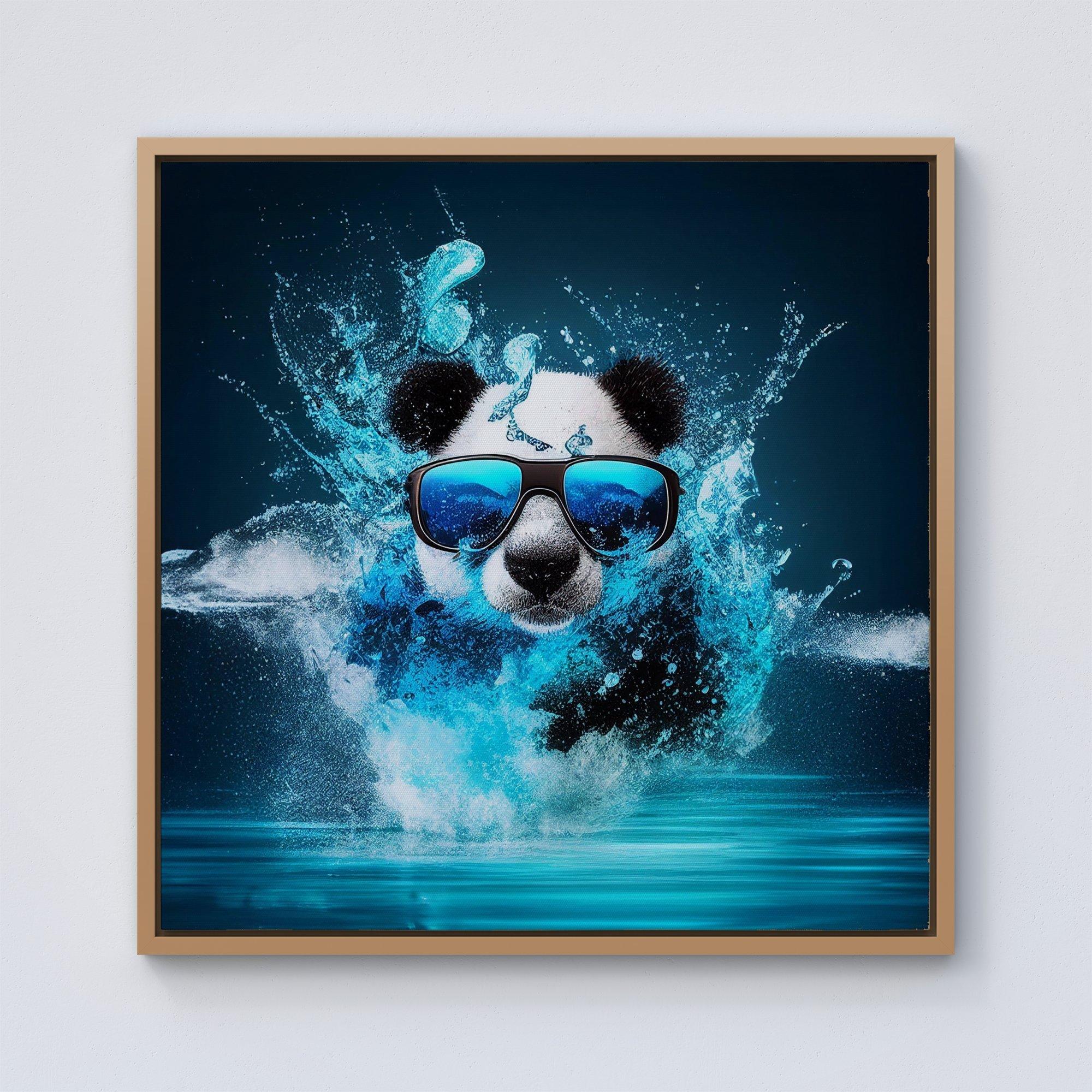 Panda With Glasses Splashart Water  Framed Canvas